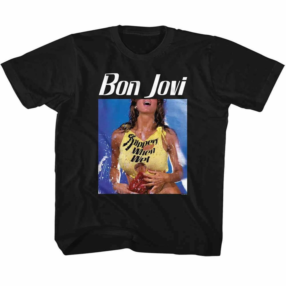 Bon Jovi Bon Slippery When Wet Black Adult T-Shirt, Bon Jovi Rock Band Shirt
